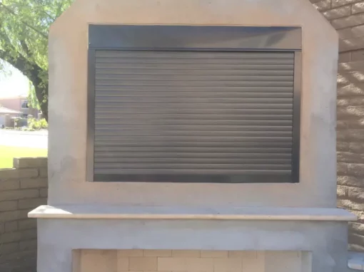 Rolling windows protecting a living room from the harsh sun.