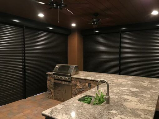 Inside view of gazebo enclosure with shutters closed