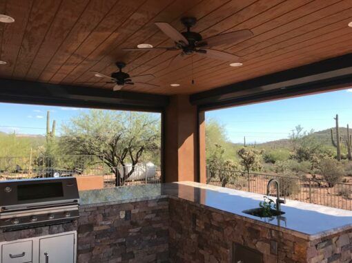 Inside view of gazebo enclosure with shutters open